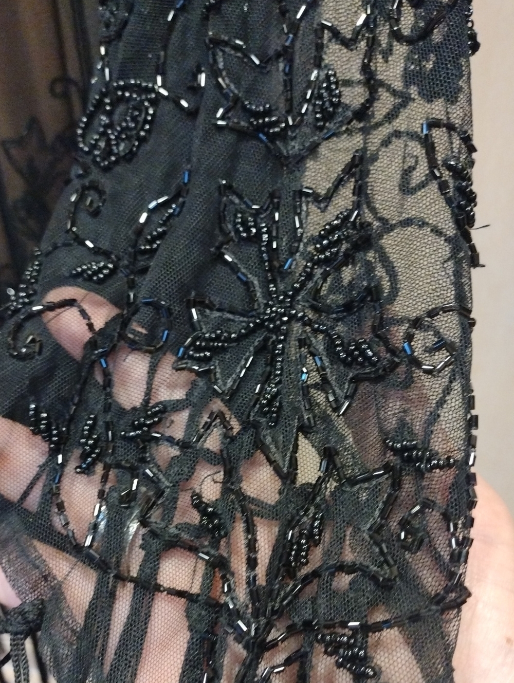 Vtg Gothic Sheer Embroidered Glass Beads Sequins & Fringe Stevie Nicks Poncho - Picture 13 of 16